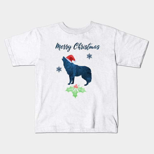 Christmas Wolf Kids T-Shirt by TheJollyMarten